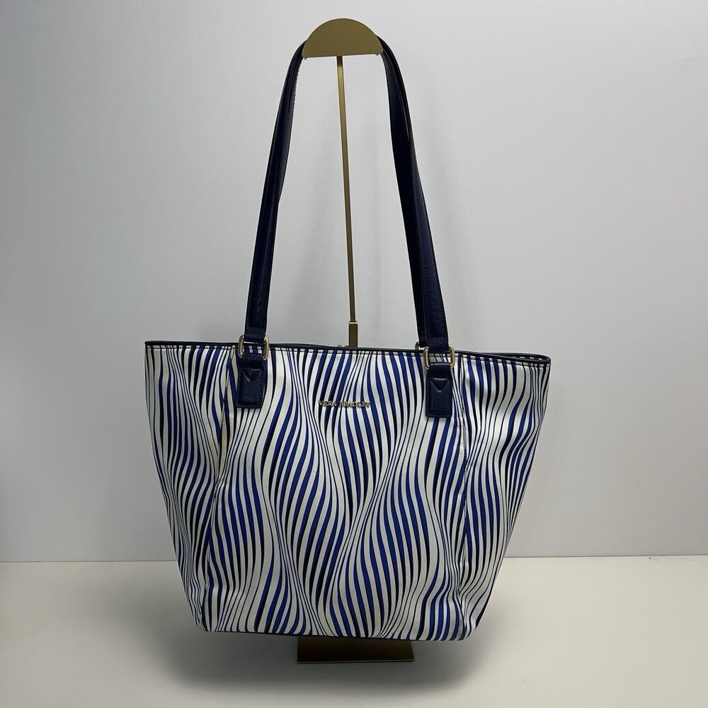 Vera Bradley Change It Up Women Handbag Tote Blue White Leather Trim Stripe